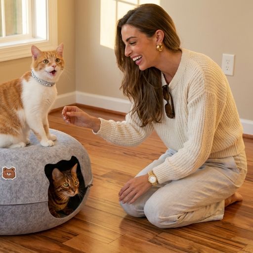 Felt Tunnel Cave Pet Bed with Removable Donut Nest