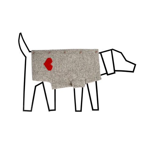 Grey and Red Heart Cardigan Sweater for Dogs