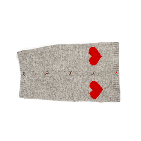 Grey and Red Heart Cardigan Sweater for Dogs