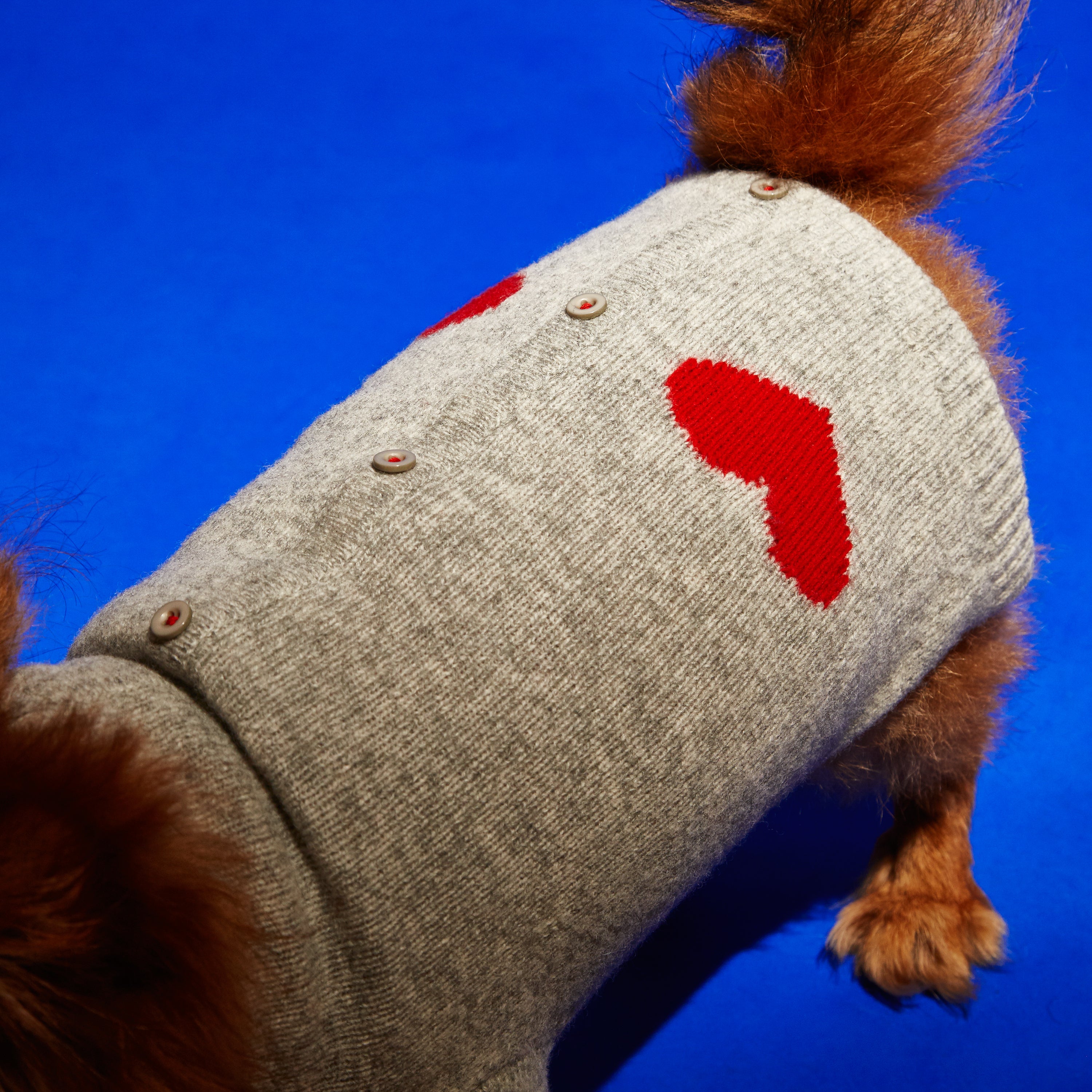 Grey and Red Heart Cardigan Sweater for Dogs