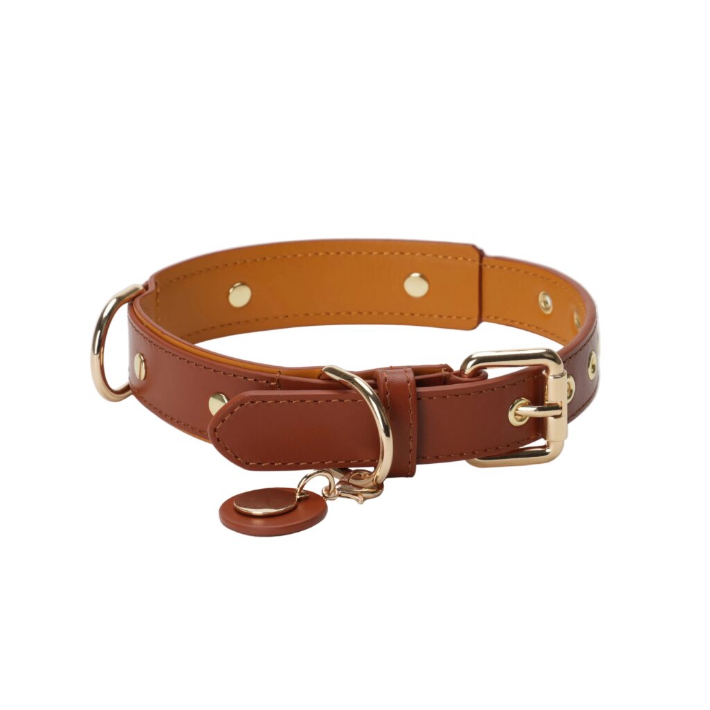 Adjustable Brown Genuine Leather Dog Collar
