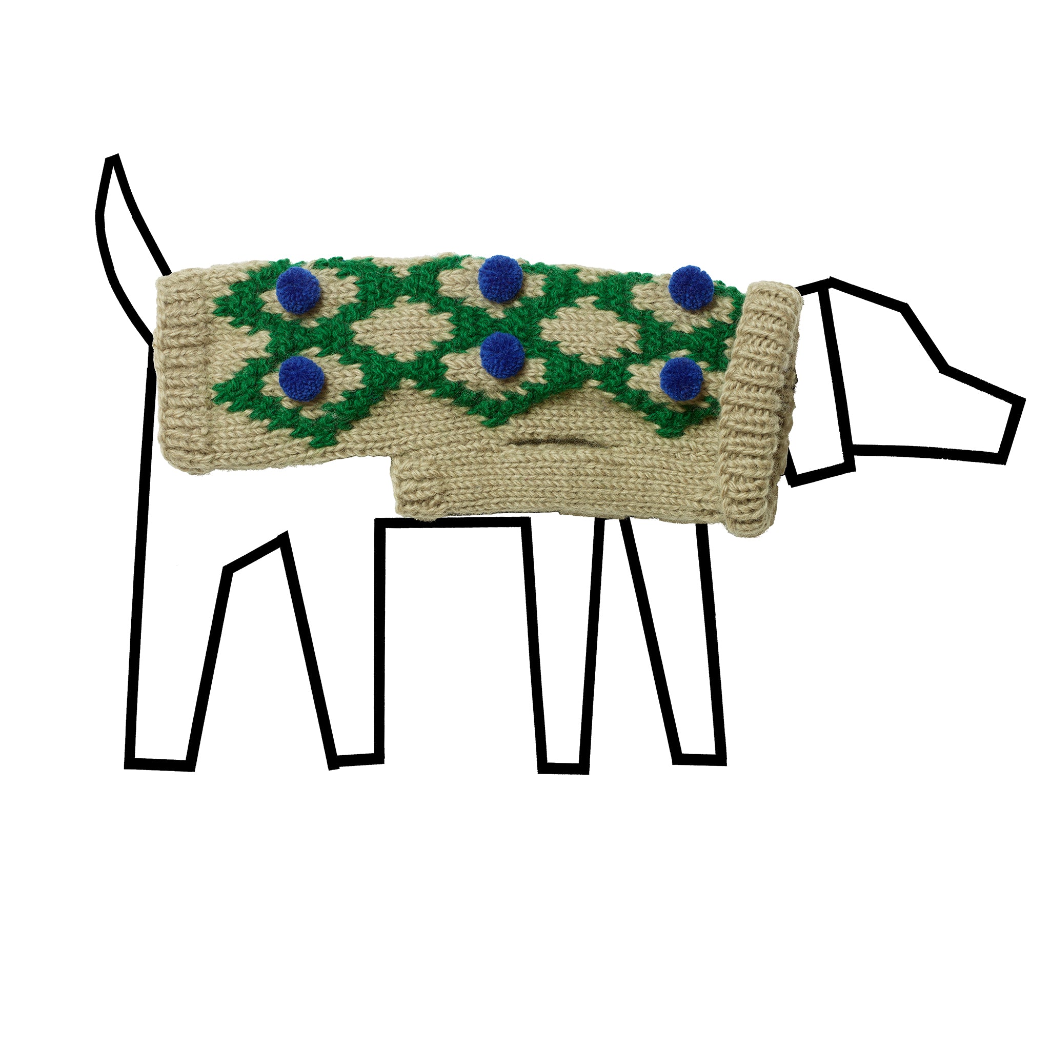 Knitted Green and Royal Pom Pom Sweater for Dogs