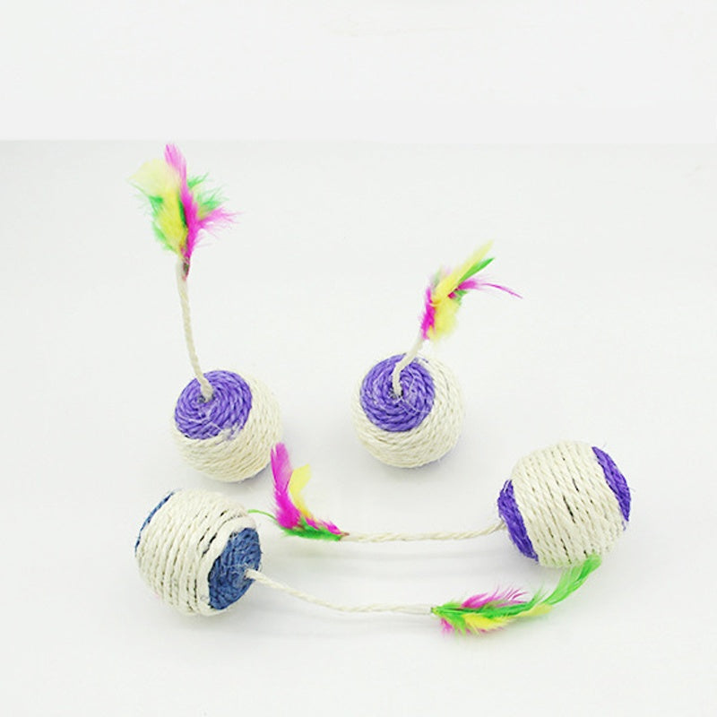 Feathered Interactive Sisal Scratching Ball Cat Toy