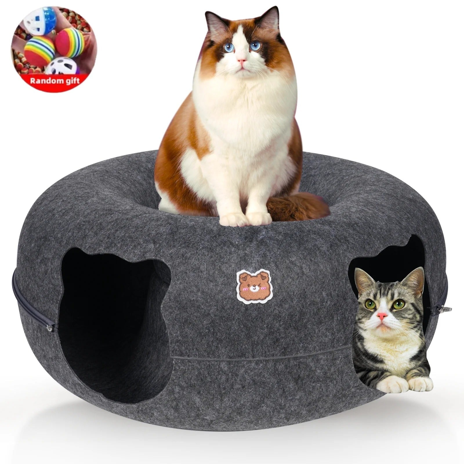 Felt Tunnel Cave Pet Bed with Removable Donut Nest
