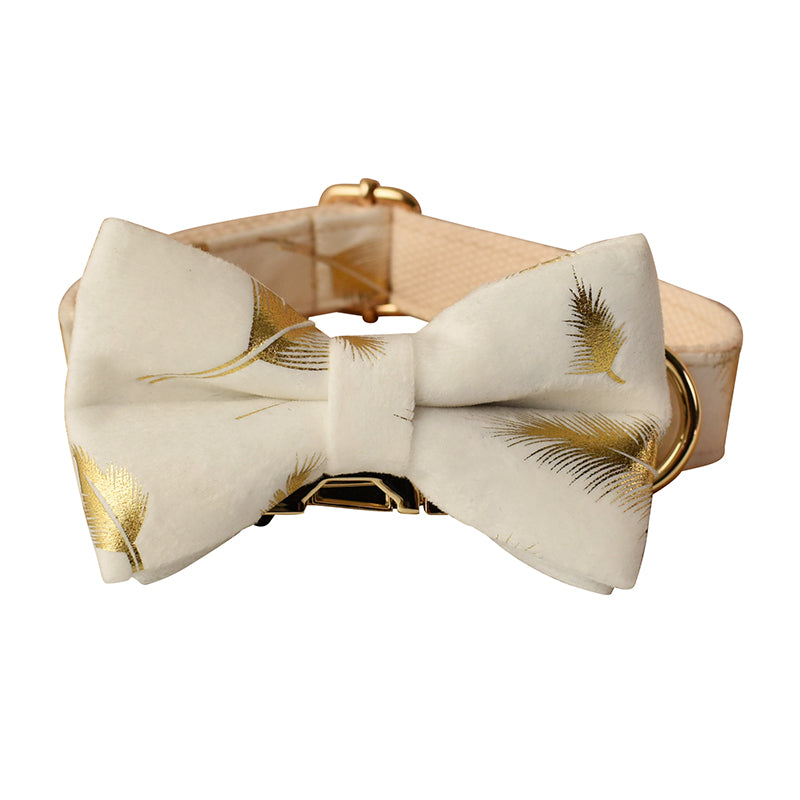 Gold Feather White Velvet Detachable Dog Collar