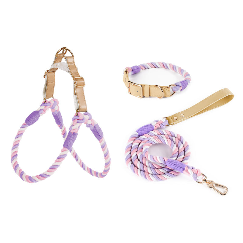 Handwoven Rope Set Colour Spectrum Dog Collar Leash Set