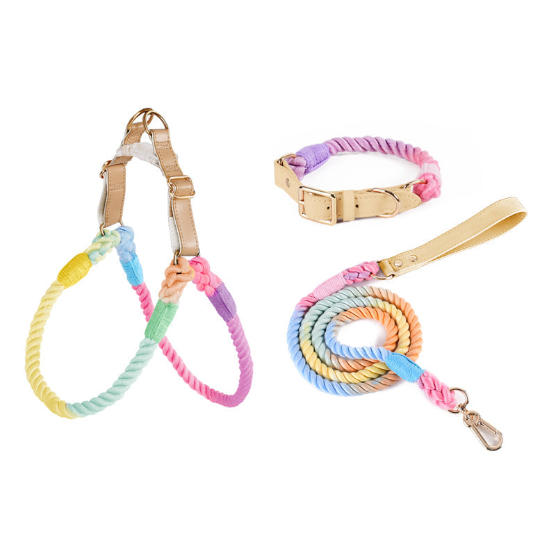 Handwoven Rope Set Colour Spectrum Dog Collar Leash Set