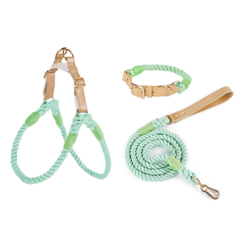 Handwoven Rope Set Colour Spectrum Dog Collar Leash Set