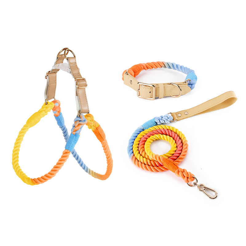 Handwoven Rope Set Colour Spectrum Dog Collar Leash Set