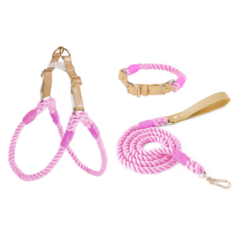 Handwoven Rope Set Colour Spectrum Dog Collar Leash Set