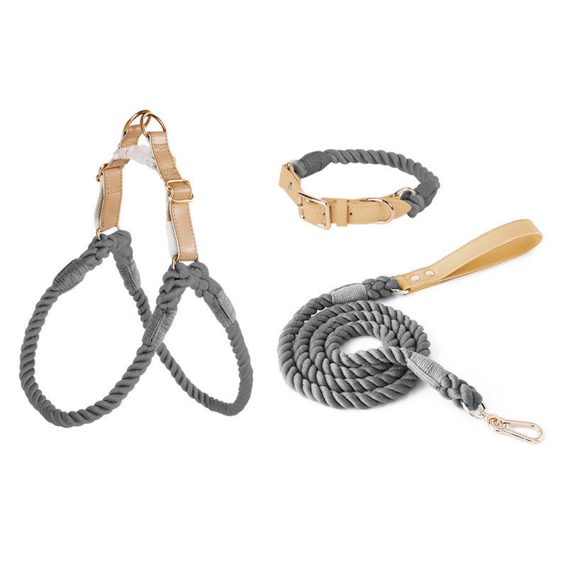 Handwoven Rope Set Colour Spectrum Dog Collar Leash Set