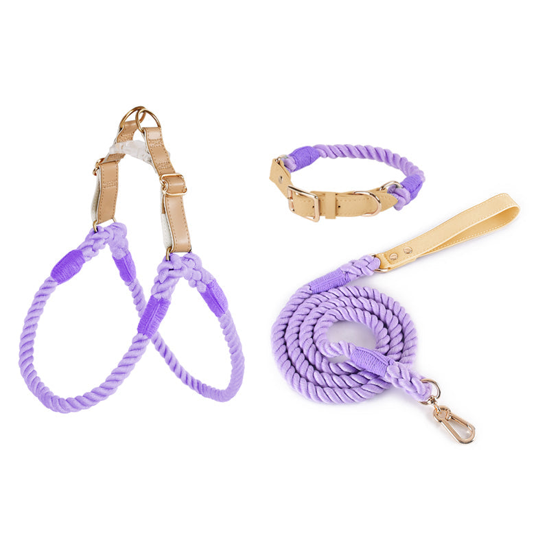 Handwoven Rope Set Colour Spectrum Dog Collar Leash Set
