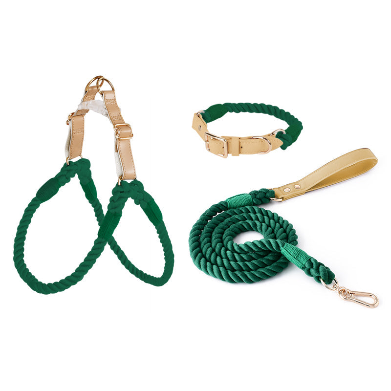 Handwoven Rope Set Colour Spectrum Dog Collar Leash Set