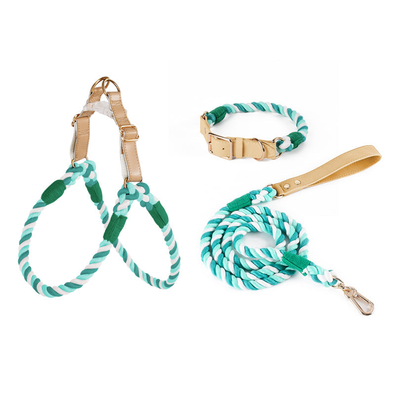 Handwoven Rope Set Colour Spectrum Dog Collar Leash Set
